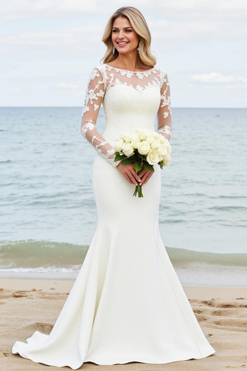 lvory Mermaid Long Sleeves Appliqued Wedding Dress